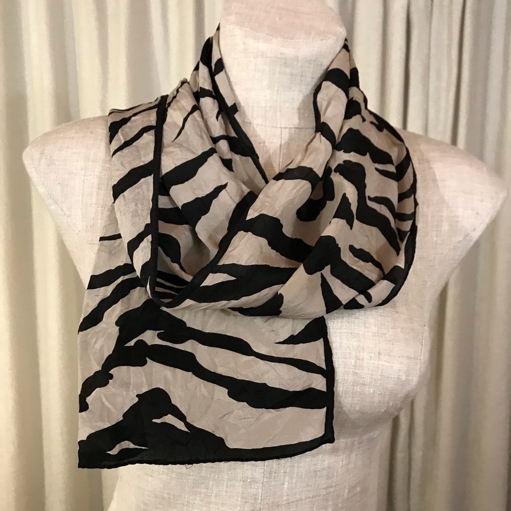 Vintage Albert Nipon Zebra Print Silk Scarf Black - image 4